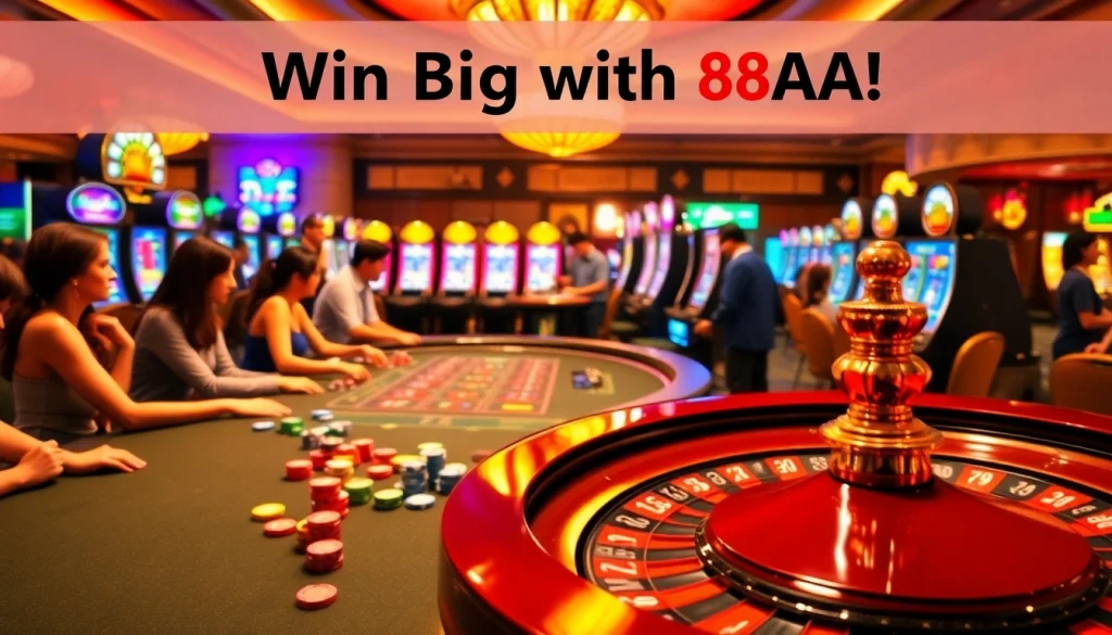 Join the excitement at the vibrant casino floor with 88AA as players engage in thrilling roulette and slot games.