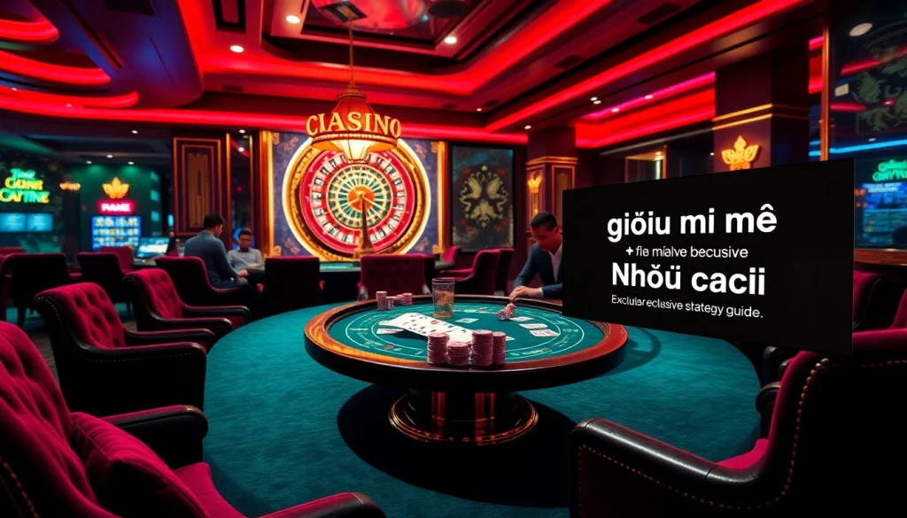 Explore giải mã nhà cái through an engaging poker game, highlighting players and colorful chips in a luxurious casino setting.