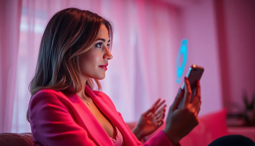 Engaging in sexy ai chat with a digital assistant in a modern lifestyle setting.